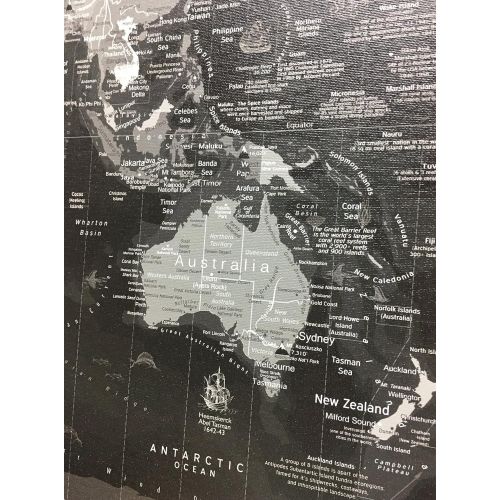  GeoJango World Map Push Pin Framed, Black and White, Use as a Wall Map or Push Pin Map - Professional Cartography