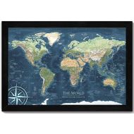 GeoJango World Map Push Pin - Voyager 1 World Map - Mounted on Pin Board and Framed - Created by a Professional Geographer