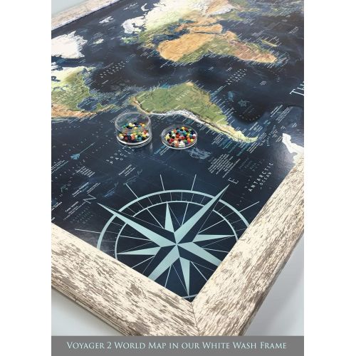  GeoJango World Map Push Pin - Voyager 1 World Map - Mounted on Pin Board and Framed - Created by a Professional Geographer