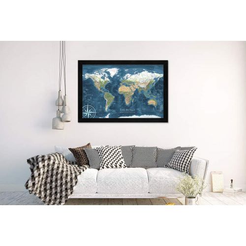  GeoJango World Map Push Pin Framed Map - Voyager 2 World Map - Designed by a Professional Geographer (Masters in Geography)