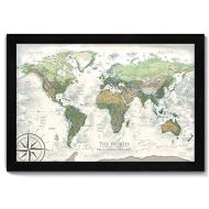 GeoJango Canvas Pin Board World Map - The Nautilus World Map - 30x20 inch Map Size + Frame - Created by a Professional Geographer (Masters in Environmental Science)