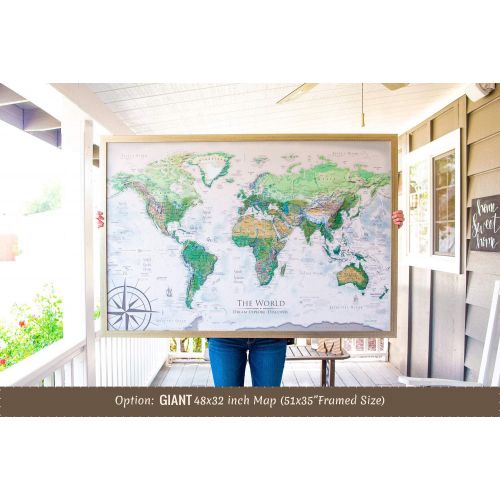  GeoJango Canvas Pin Board World Map - The Nautilus World Map - 30x20 inch Map Size + Frame - Created by a Professional Geographer (Masters in Environmental Science)