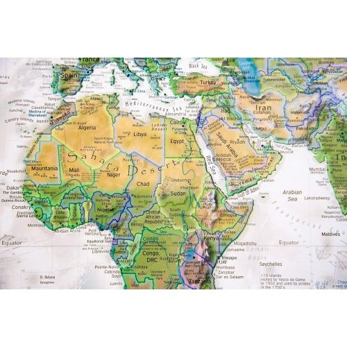 GeoJango Canvas Pin Board World Map - The Nautilus World Map - 30x20 inch Map Size + Frame - Created by a Professional Geographer (Masters in Environmental Science)