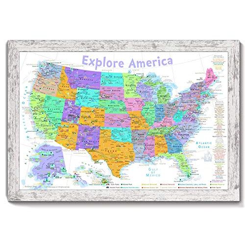  GeoJango USA Map for Kids - Explore America Map - Push Pin Travel Map - Medium Size - Pastel Edition