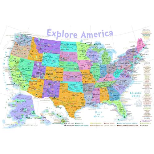  GeoJango USA Map for Kids - Explore America Map - Push Pin Travel Map - Medium Size - Pastel Edition