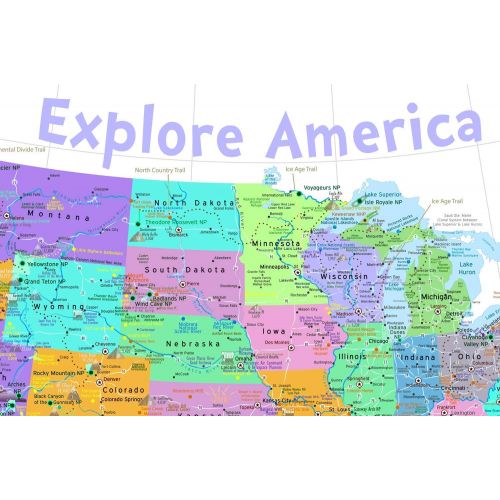  GeoJango USA Map for Kids - Explore America Map - Push Pin Travel Map - Medium Size - Pastel Edition