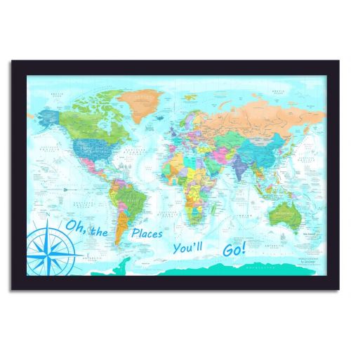  GeoJango Push Pin World Map - Explorer 1 World Map - Large World Map beautifully framed - Use as a Wall Map or Pin Board Map