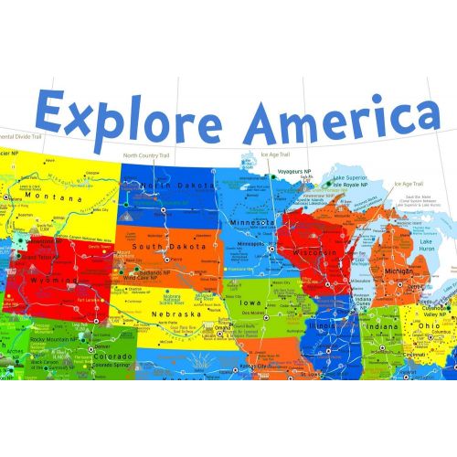  GeoJango USA Map for Kids | Pin Map or Wall Map | Framed map on foam core | Includes 100 map pins | Size: 24x18 inch map + Frame