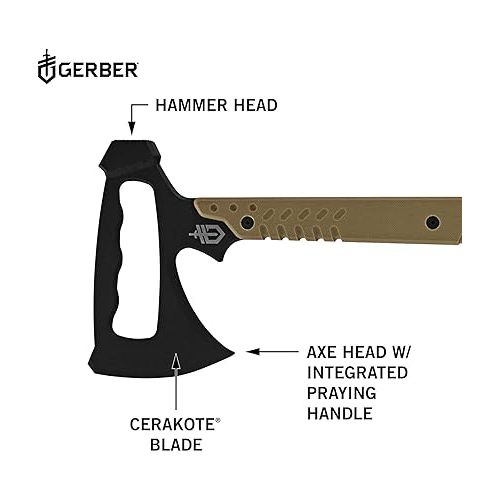  Gerber Gear Downrange Tactical Tomahawk - Multi-Tool Hammer Head Survival Axe with Steel Prybar - Tactical Gear with Included MOLLE Sheath