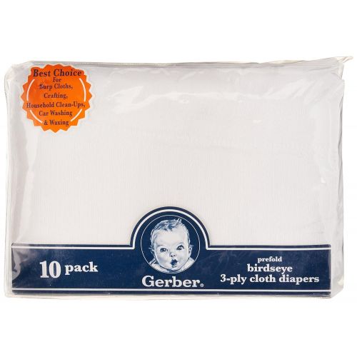  Gerber Birdseye 3-Ply Prefold Cloth Diapers, White, 10 Count