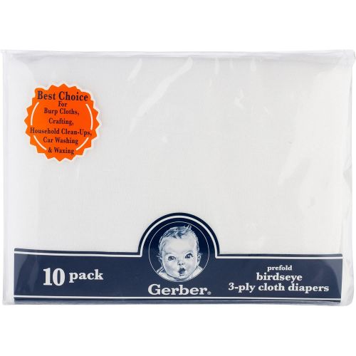  Gerber Birdseye 3-Ply Prefold Cloth Diapers, White, 10 Count