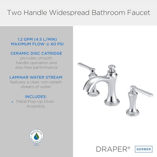  Danze D304128 Draper Widespread Bathroom Faucet with Metal Pop-Up Drain, Chrome