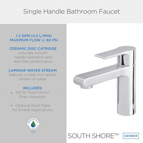  Danze D220887 South Shore Single Handle Bathroom Faucet with Metal Touch-Down Drain, Chrome