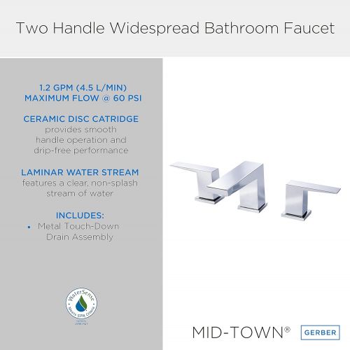  Danze D304162 Mid-Town Widespread Bathroom Faucet with Metal Touch-Down Drain, Chrome