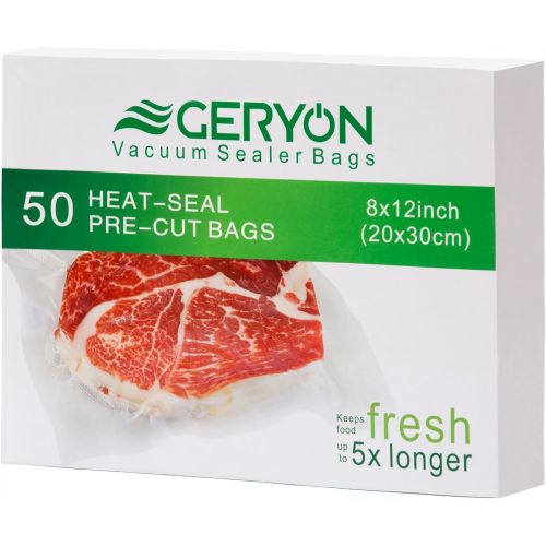  GERYON Vacuum Sealer Bags, Pre-Cut Food Sealer Bags Quart Size 8x12 for Food Saver & Sous Vide Cooking, 50 Count