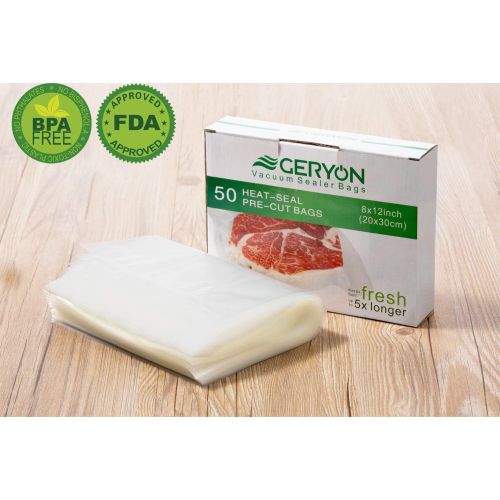  GERYON Vacuum Sealer Bags, Pre-Cut Food Sealer Bags Quart Size 8x12 for Food Saver & Sous Vide Cooking, 50 Count