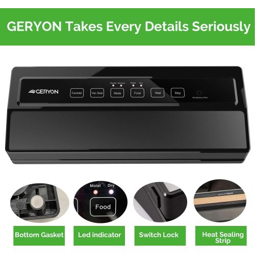  [아마존베스트]GERYON Vacuum Sealer, Automatic Food Sealer Machine with Starter Bags & Roll for Food Savers and Sous Vide, Black