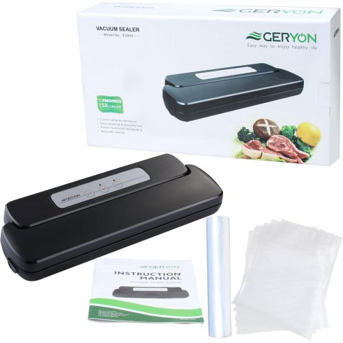  GERYON Vacuum Sealer, Automatic Food Sealer Machine with Starter Bags & Roll for Food Savers and Sous Vide, Black