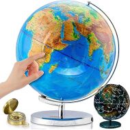 Illuminated Globe of the World with Stand - 13 Inch Tall 3in1 World Globe, Constellation Globe Night Light, and Globe Lamp with Built-In LED, Easy to Read Texts, and Non-Tip Base