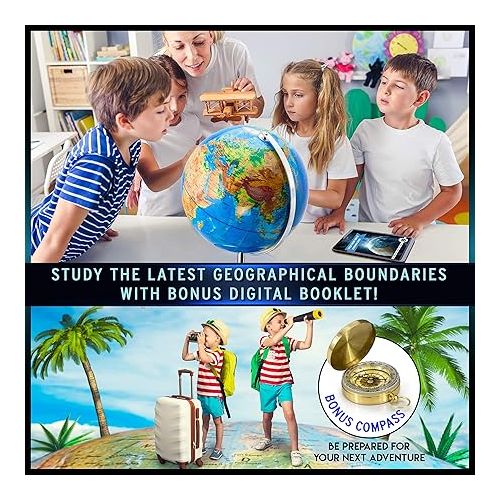  Illuminated Globe of the World with Stand - 13 Inch Tall 3in1 World Globe, Constellation Globe Night Light, and Globe Lamp with Built-In LED, Easy to Read Texts, and Non-Tip Base
