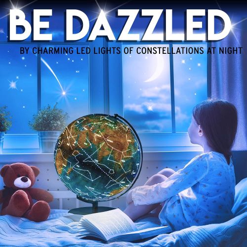  [아마존베스트]World Globe with Illuminated Constellations  13” Light Up Globe for Kids & Adults  Interactive Earth Globe Makes Great Educational Toys, Office Supplies, Teacher Desk Decor, More
