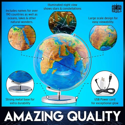  [아마존베스트]World Globe with Illuminated Constellations  13” Light Up Globe for Kids & Adults  Interactive Earth Globe Makes Great Educational Toys, Office Supplies, Teacher Desk Decor, More