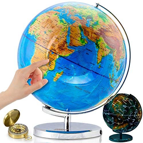  GET LIFE BASICS World Globe with Illuminated Constellations  13” Light Up Globe for Kids & Adults  Interactive Earth Globe Makes Great Educational Toys, Office Supplies, Teacher Desk Decor, More