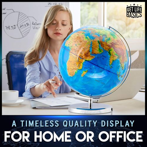  GET LIFE BASICS World Globe with Illuminated Constellations  13” Light Up Globe for Kids & Adults  Interactive Earth Globe Makes Great Educational Toys, Office Supplies, Teacher Desk Decor, More