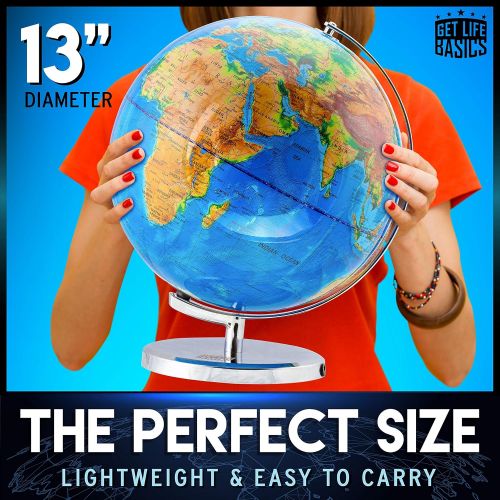  GET LIFE BASICS World Globe with Illuminated Constellations  13” Light Up Globe for Kids & Adults  Interactive Earth Globe Makes Great Educational Toys, Office Supplies, Teacher Desk Decor, More