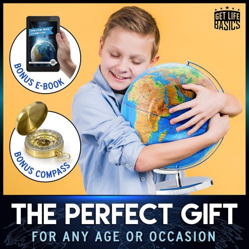 GET LIFE BASICS World Globe with Illuminated Constellations  13” Light Up Globe for Kids & Adults  Interactive Earth Globe Makes Great Educational Toys, Office Supplies, Teacher Desk Decor, More