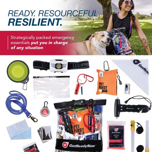  GETREADYNOW Pet Emergency Survival Kit I Essential First Aid + Deluxe Supplies To Keep Your Four-Legged Friend Safe While on the Road, Camping, Hiking, or Unexpected Dog Park Emerg