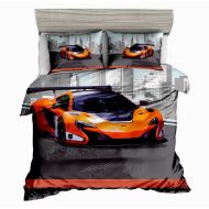 GEVES SxinHome Orange Speed Sport car Bedding Set for Teen Boys, Duvet Cover Set,3pcs 1 Duvet Cover 2 Pillowcases(no Comforter inside), Twin Size