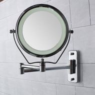 GF Wood 6 Inch Led Lights Cosmetic Mirror Vanity Double Side Makeup Mirror 7X Magnification Wall Mounted Extending Folding Bathroom Tool