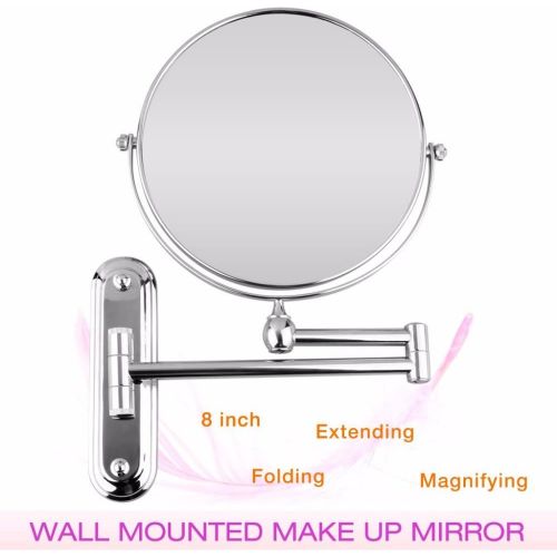  GF Wood 8 Inch Wall Mounted Extending Folding Mirror Double Side Cosmetic Make Up Bathroom Mirror Ladys Mirror 10X Magnification