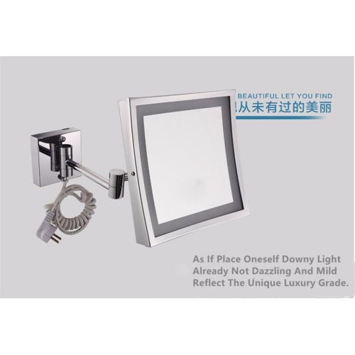  GF Wood Square 8.5Inch Led Light Wall-Mounted Folding Cosmetic Mirror 3X Magnifying Led Makeup Mirror Bathroom Mirror