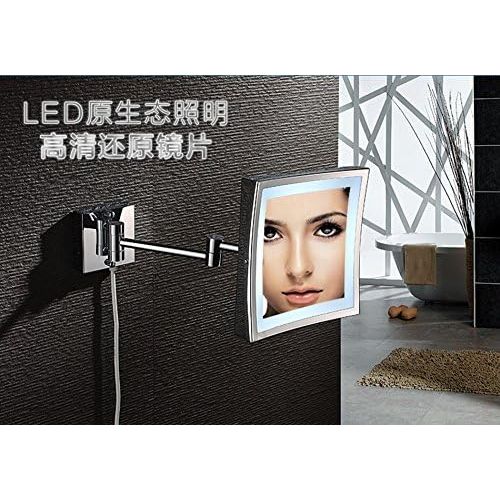  GF Wood Square 8.5Inch Led Light Wall-Mounted Folding Cosmetic Mirror 3X Magnifying Led Makeup Mirror Bathroom Mirror