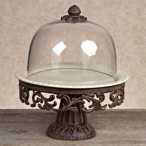  GG Collection Cake Pedestal With Glass Dome Cake Stand