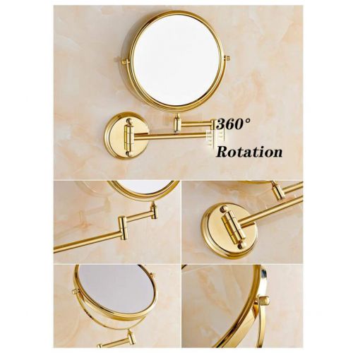  GGMIN LED Lighted Vanity Mirror, 360° Rotation Stainless Steel Bathroom Mirror, Foldable Double Sided Magnifying Mirror for Spa and Hotel,Gold Plated_3X