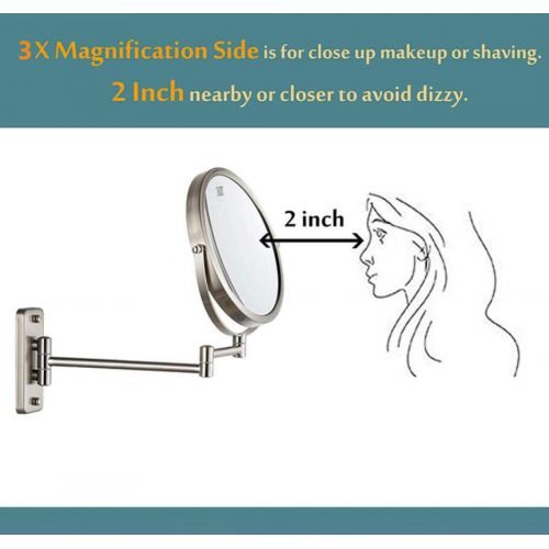  GGMIN Cosmetic Mirror, 360° Rotation 3X Magnifying Mirror, Stainless Steel Double Sided Foldable Bathroom Mirror for Spa and Hotel,Chromed_8 inches