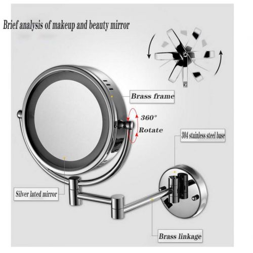  GGMIN LED Lighted Wall Mount Makeup Mirror, Double Sided Bathroom Mirror, Foldable Telescopic Magnifying Mirror for Spa and Hotel,Chromed_7X