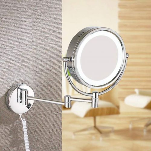  GGMIN LED Lighted Wall Mount Makeup Mirror, Double Sided Bathroom Mirror, Foldable Telescopic Magnifying Mirror for Spa and Hotel,Chromed_7X