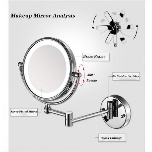  GGMIN LED Lighted Vanity Mirror, Double Sided Telescopic Bathroom Mirror, Foldable Magnifying Mirror for Spa and Hotel,Chromed_10x