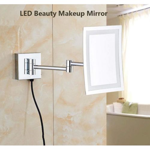  GGMIN LED Lighted Vanity Mirror, Stainless Steel Bathroom Mirror, Foldable Telescopic Magnifying Mirror for Spa and Hotel,Chromed_8.5 inches