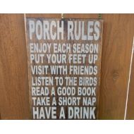 GGSIGNS wood Porch Rules quote sign, Porch decor, patio decor, deck rules