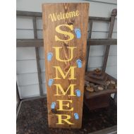 GGSIGNS Welcome Summer wood outdoor decor, Summer quote sign, Flipflops sign, custom wood sign,