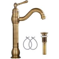 GGStudy 360° Swivel Antique Brass Bathroom Vessel Sink Faucet Single Handle One Hole Matching with Pop Up Drain