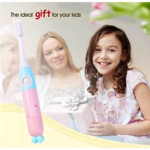  GH&YY 4.Kids Electric Toothbrush, Childrens Battery Tooth Brush with Timer Operated by Sonic Technology for Junior Boys and Girls,Pink