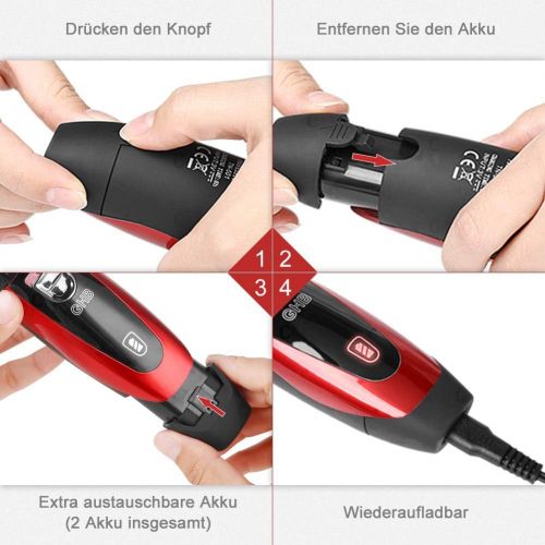  [아마존 핫딜]  [아마존핫딜]GHB Haarschneidemaschine Haarschneider Elektrischer Herren Profi Haartrimmer Set Netz und Akkubetrieb mit 4 Aufsatzen fuer Friseur Salon oder Privaten Gebrauch Rot (Verpackung MEHRW