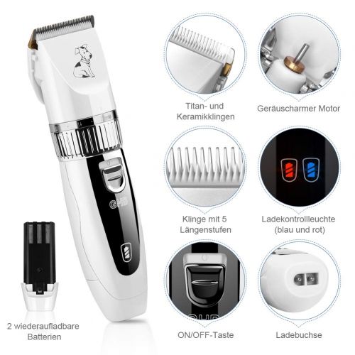  [아마존 핫딜]  [아마존핫딜]GHB Ghb Pet Hair Trimmer Hair Cutter Trimmer Dog Cat Pet 4Timmer with 2x Rechargeable Battery Pet Hair Trimmer, White