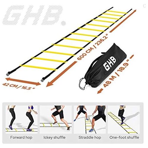  GHB Pro Agility Ladder Agility Training Ladder Speed 12 Rung 20ft with Carrying Bag